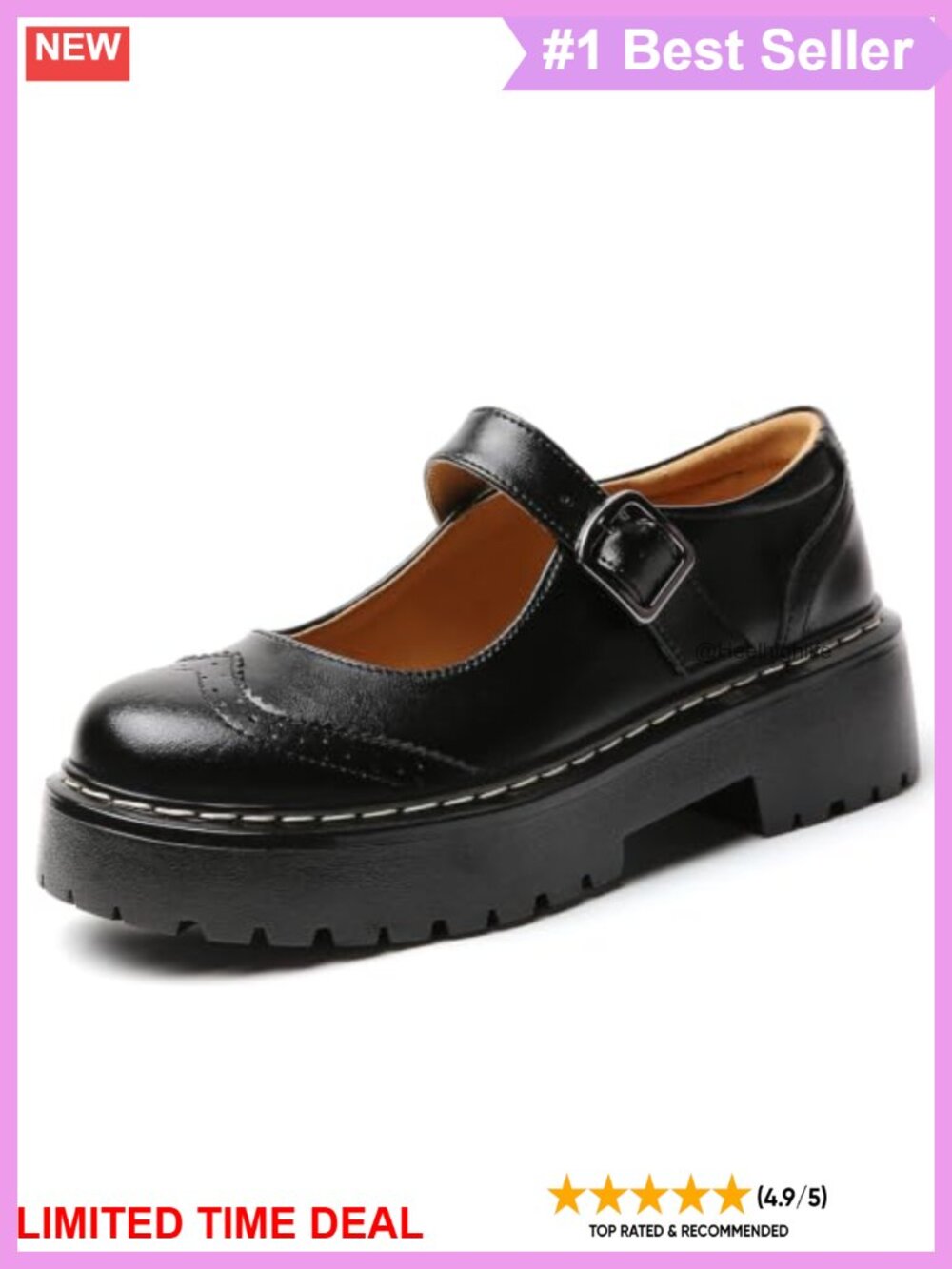 Mary Jane Shoes Chunky Block Heel Buckle Round Toe Non-Slip Work Flats